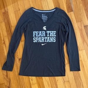 NIKE gray MSU Spartans v neck Medium long sleeve shirt